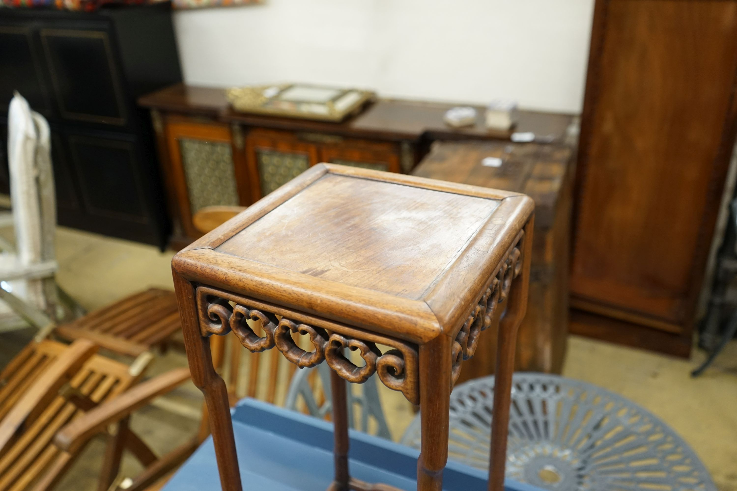 A Chinese hongmu square vase stand, width 27cm, height 61cm